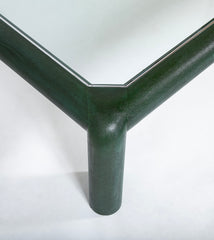 Karl Springer Green Embossed Leather Glass Top Coffee Table