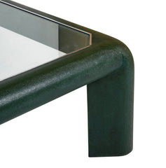 Karl Springer Green Embossed Leather Glass Top Coffee Table