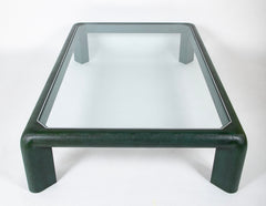 Karl Springer Green Embossed Leather Glass Top Coffee Table