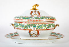 An English Covered Tureen on Stand Having an Armorial Crest