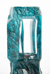 "Argos" Vase of Teal Ground with Clear Panels by Daum