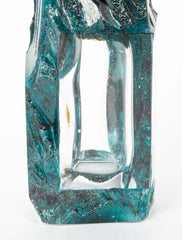 "Argos" Vase of Teal Ground with Clear Panels by Daum