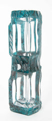 "Argos" Vase of Teal Ground with Clear Panels by Daum