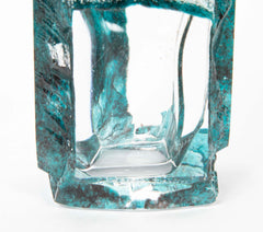 "Argos" Vase of Teal Ground with Clear Panels by Daum