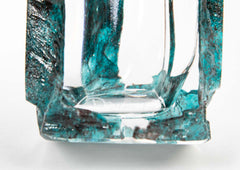 "Argos" Vase of Teal Ground with Clear Panels by Daum