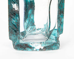 "Argos" Vase of Teal Ground with Clear Panels by Daum