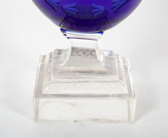 A Pair of English Cobalt Cased Clear Glass Urns