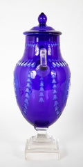 A Pair of English Cobalt Cased Clear Glass Urns