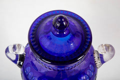 A Pair of English Cobalt Cased Clear Glass Urns