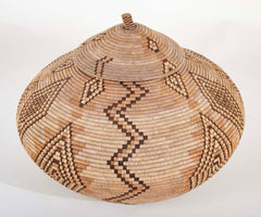 A Zulu Coiled Basket with Lid in Geometric Pattern