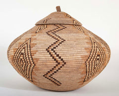 A Zulu Coiled Basket with Lid in Geometric Pattern