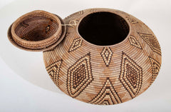 A Zulu Coiled Basket with Lid in Geometric Pattern