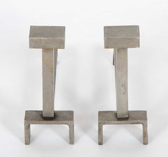 A Pair of French Black Brushed Metal Andirons