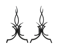 Pair of Black Wrought Iron Andirons by Raymond Subes