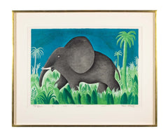 "Ensom Elefant" Lithograph in Colors by Hans Scherfig