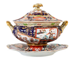 Masons Ironstone Tureen and Stand in the Imari Pattern with Sunflower Finial