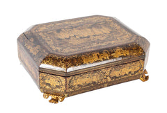 19th Century Chinese Black with Gilt Lacquerware Game Box