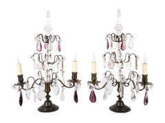 Pair of Early 20th Century Brass & Cut Glass Electrified Candelabra