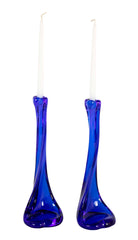 Elsa Peretti for Tiffany Pair of Cobalt Blue Cast Glass Candlesticks