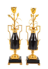 A Pair of French Ormolu & Slate L:ouis XVI Candlesticks