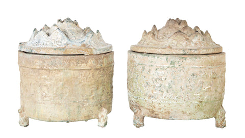 Pair of Chinese Han Dynasty Green Glazed "Hill" Censers