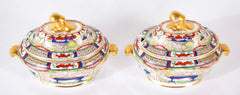 Pair of Worcester "Dragons in Compartments" Covered Sauce Tureens