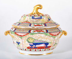 Pair of Worcester "Dragons in Compartments" Covered Sauce Tureens