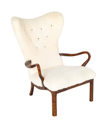 Jacob Hermann Mid-Century Upholstered Wing Chair of Mahogany