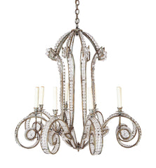 A Late 20th Century 8 Light Metal and Crystal Bead Chandelier