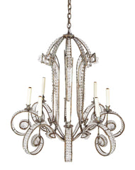 A Late 20th Century 8 Light Metal and Crystal Bead Chandelier