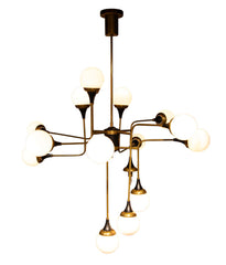 Stilnovo Brass and Opaline Glass Chandelier