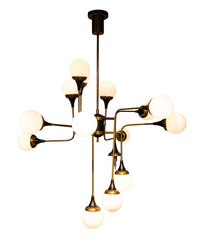 Stilnovo Brass and Opaline Glass Chandelier