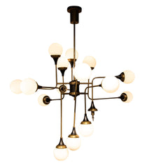 Stilnovo Brass and Opaline Glass Chandelier