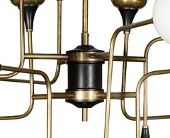 Stilnovo Brass and Opaline Glass Chandelier