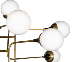 Stilnovo Brass and Opaline Glass Chandelier