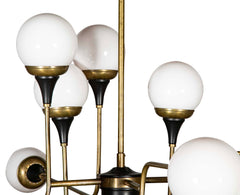 Stilnovo Brass and Opaline Glass Chandelier