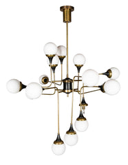 Stilnovo Brass and Opaline Glass Chandelier