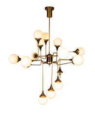 Stilnovo Brass and Opaline Glass Chandelier