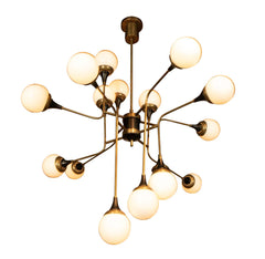 Stilnovo Brass and Opaline Glass Chandelier