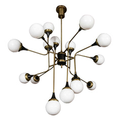 Stilnovo Brass and Opaline Glass Chandelier