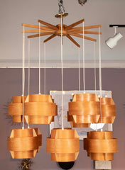 A Swedish Mid-Century 10 Lamp Suspended Ceiling Light of Pine