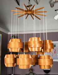 A Swedish Mid-Century 10 Lamp Suspended Ceiling Light of Pine