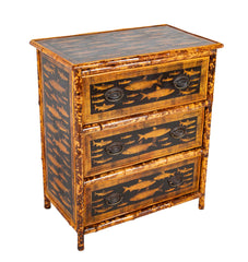 A Bamboo Three Drawer Bureau with Decoupaged Fish Prints