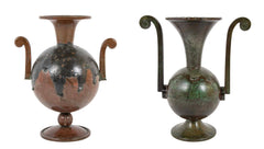 Two Double Handled Swedish Patinated Bronze & Copper Vases