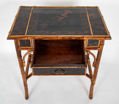 Mid 19th Century Petite Lacquer and Bamboo One Drawer Writing Table