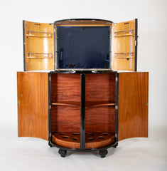 French Art Deco Ebonized Demilune Cocktail Cabinet