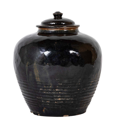 A Chinese Henan Dark Glaze Lidded Jar