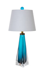 Carl Fagerlund for Orrefors 3 Sided Clear Glass with Blue Underlay Table Lamp