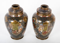 A Pair of Mid 19th Century Persian Hand Painted Metal Oil Lamps