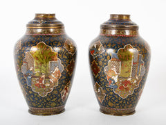 A Pair of Mid 19th Century Persian Hand Painted Metal Oil Lamps